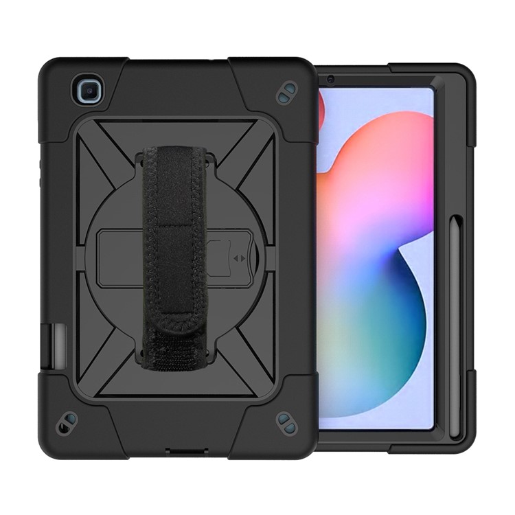 Sangle à Portée de Pivot à 360 ° PC Kickstand PC Silicone Hybrid Tablet Case Avec Bandoulière Pour Samsung Galaxy Tab S6 Lite / S6 Lite (2022) - le Noir