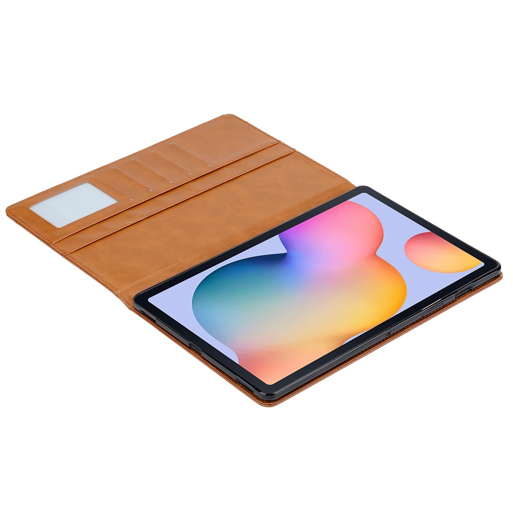 Caso PU Concha Couro Absorvida-automático Para Guia De Galáxias Samsung S6 Lite / P610 / P615 - Castanho-5