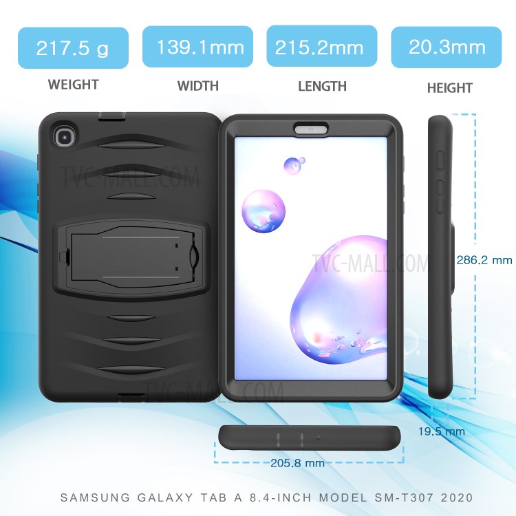 Impacto Robusta Capa Resistente Estribo Lateral PC + Pastilha De Silicone Para Guia De Galáxias Samsung Um 8.4 (2020) T307 - Preto-10