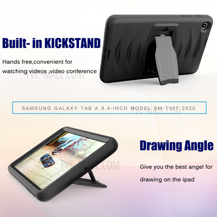 Impacto Robusta Capa Resistente Estribo Lateral PC + Pastilha De Silicone Para Guia De Galáxias Samsung Um 8.4 (2020) T307 - Preto-5