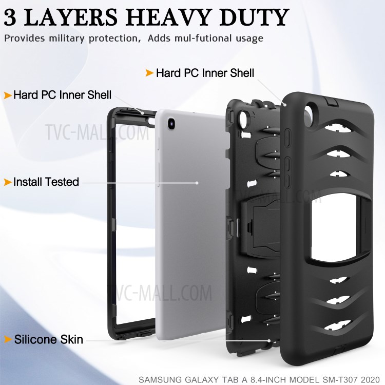 Impacto Robusta Capa Resistente Estribo Lateral PC + Pastilha De Silicone Para Guia De Galáxias Samsung Um 8.4 (2020) T307 - Preto-7