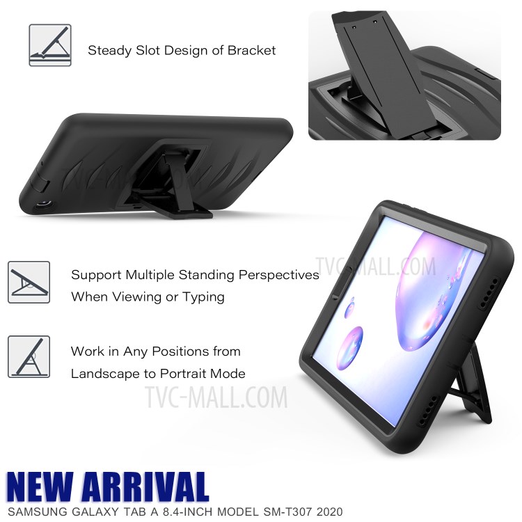 Impacto Robusta Capa Resistente Estribo Lateral PC + Pastilha De Silicone Para Guia De Galáxias Samsung Um 8.4 (2020) T307 - Preto-9