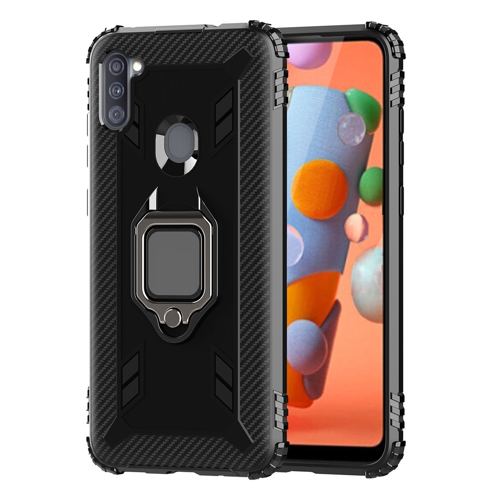 Finger Ring Kickstand TPU Back Case for Samsung Galaxy A11 (EU Version) - Black-1