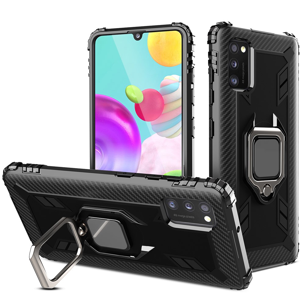 Finger Ring TPU Phone Cover Case with Magnetic Sheet for Samsung Galaxy A41 (European Version) - Black-1