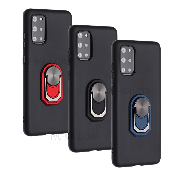 Finger Ring Kickstand Soft Silicone Phone Cover for Samsung Galaxy S20 Plus - Black-7