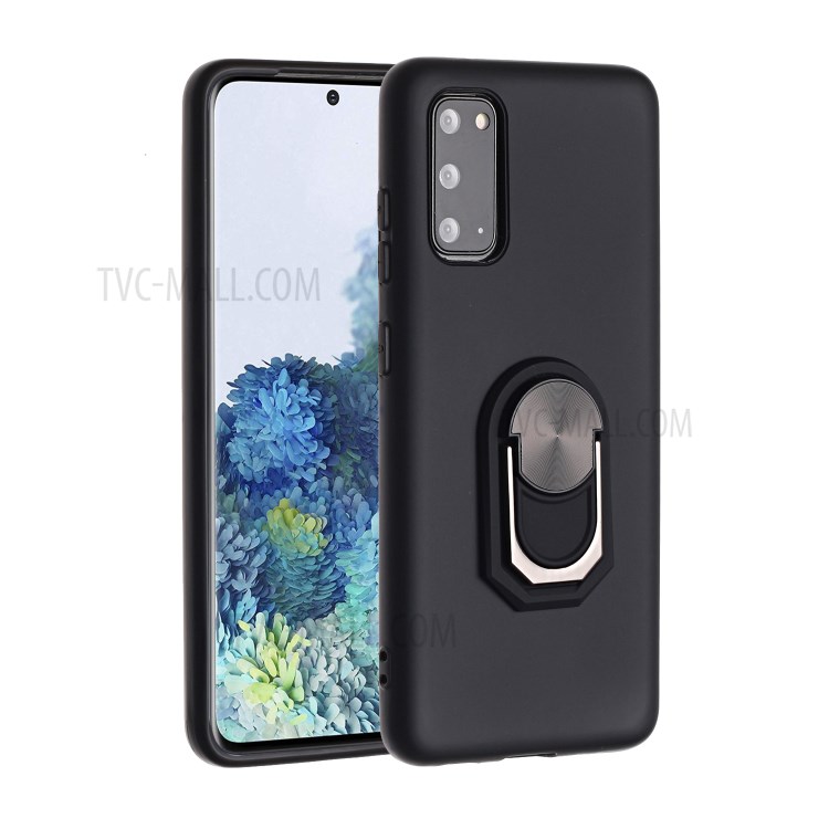 Kickstand Soft Silicone Phone Cover for Samsung Galaxy S20 - Black-1