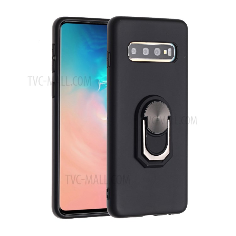 Anillo De Dedo De Pie De Apoyo Caso De Vuelta De Silicona Suave Para La Galaxia S10 Plus - Negro-1