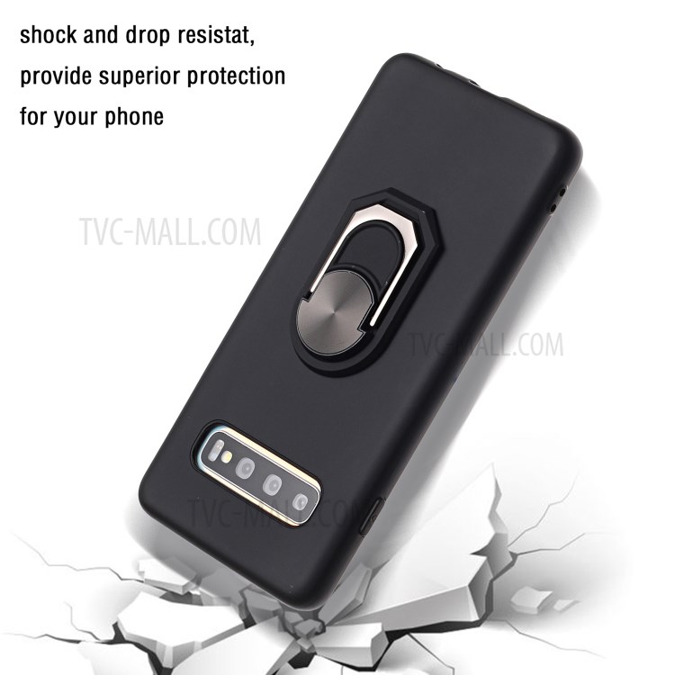 Anillo De Dedo De Pie De Apoyo Caso De Vuelta De Silicona Suave Para La Galaxia S10 Plus - Negro-3