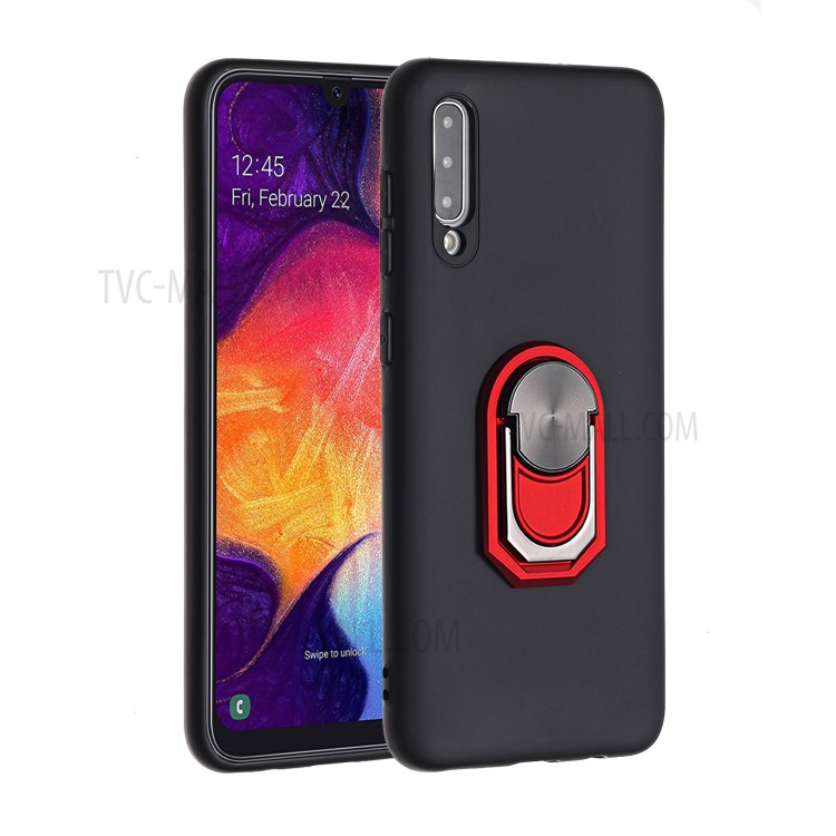 Kickstand Soft Phone Case Protective Cover for Samsung Galaxy A70 - Black / Red-1