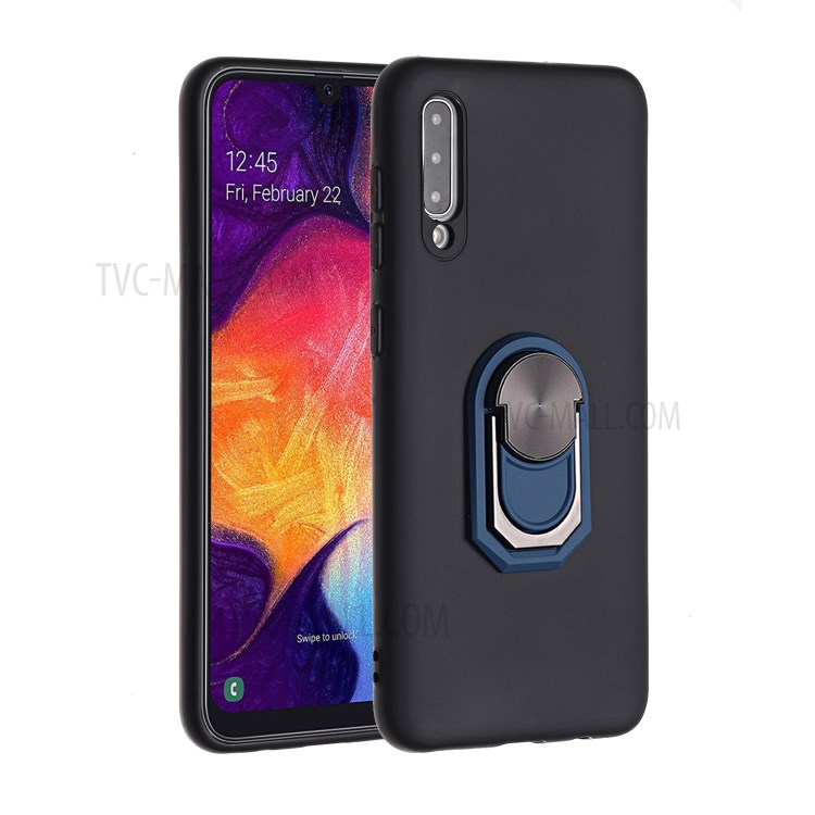 Kickstand Soft Phone Case Protective Cover for Samsung Galaxy A70 - Black / Blue-1