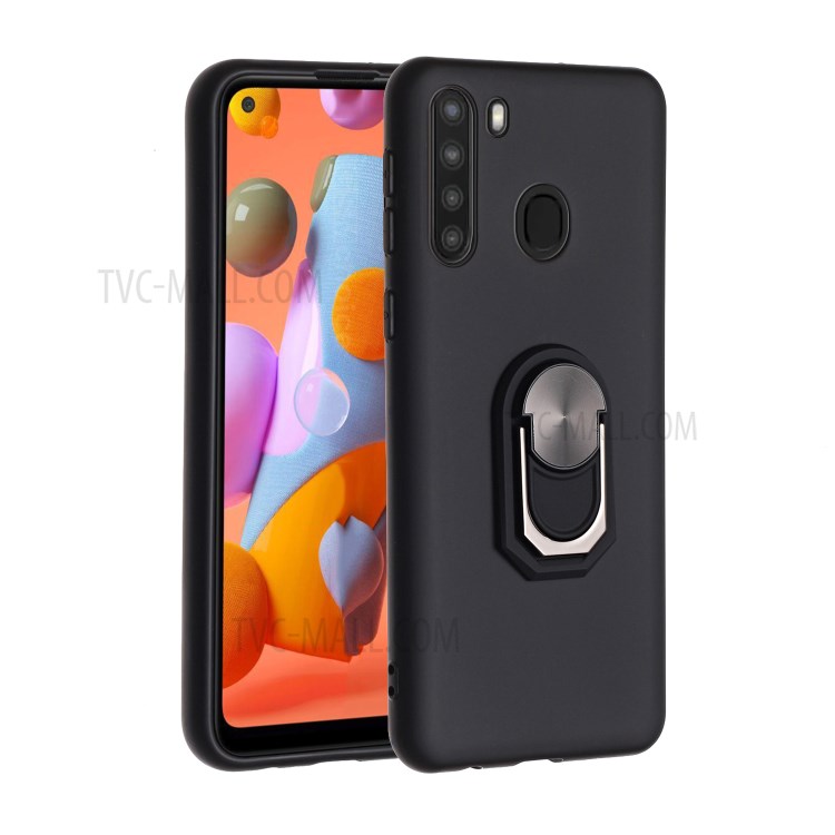 Silicone Phone Case Cover with Kickstand for Samsung Galaxy A21 - Black-1
