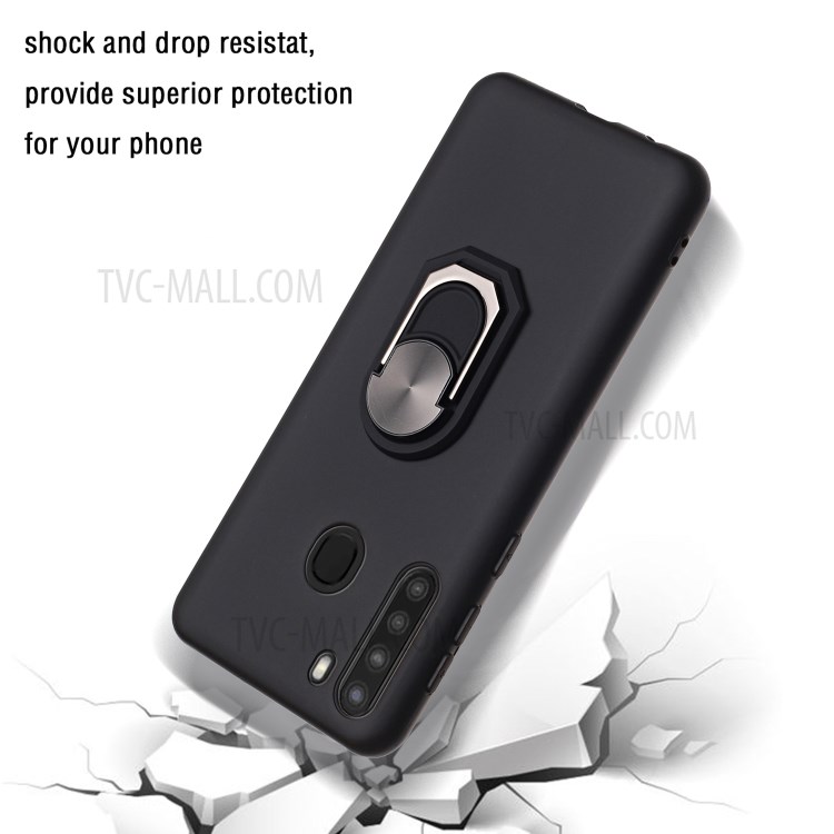 Silicone Phone Case Cover with Kickstand for Samsung Galaxy A21 - Black-3