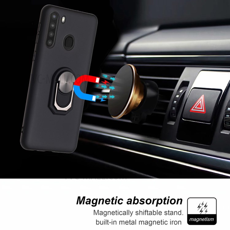 Silicone Phone Case Cover with Kickstand for Samsung Galaxy A21 - Black-5