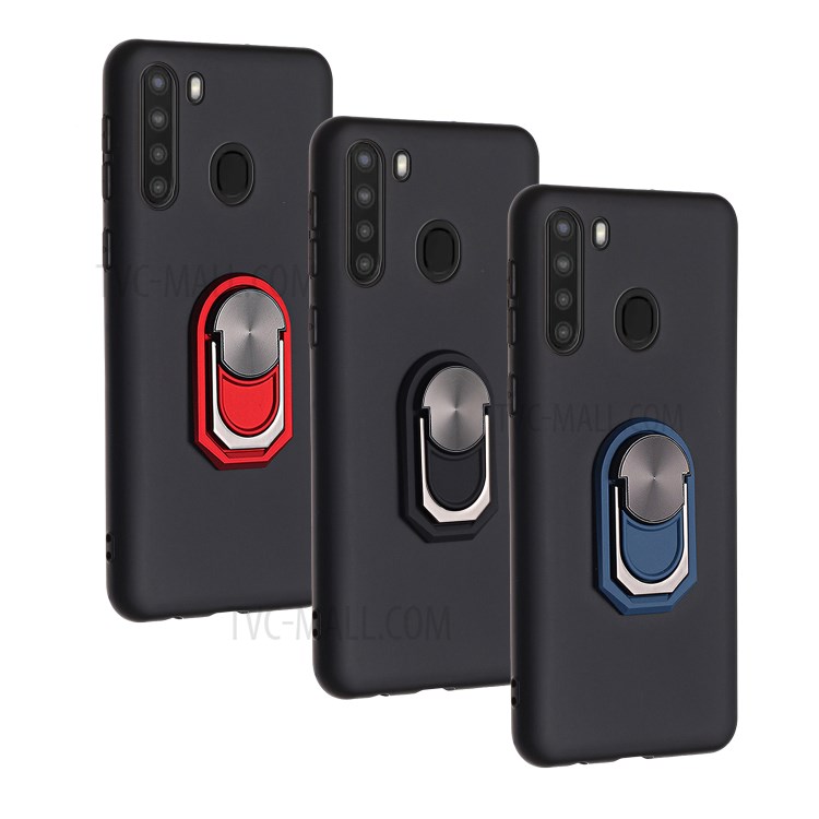 Silicone Phone Case Cover with Kickstand for Samsung Galaxy A21 - Black-7