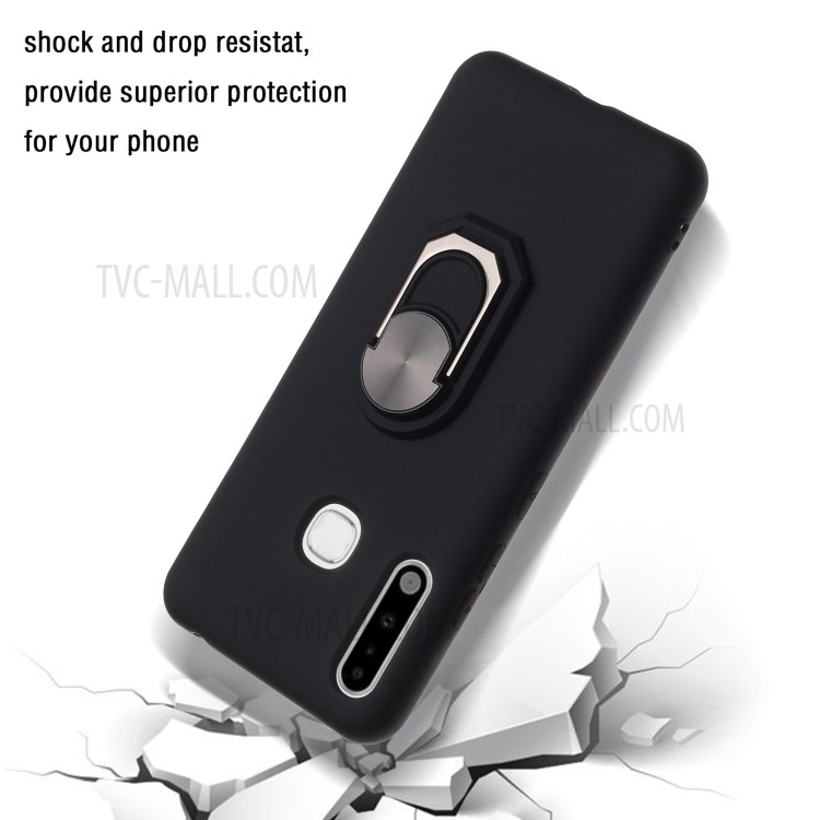 Kickstand Silicone Shell Phone Case (Built-in Metal Sheet) for Samsung Galaxy A70e - Black-3