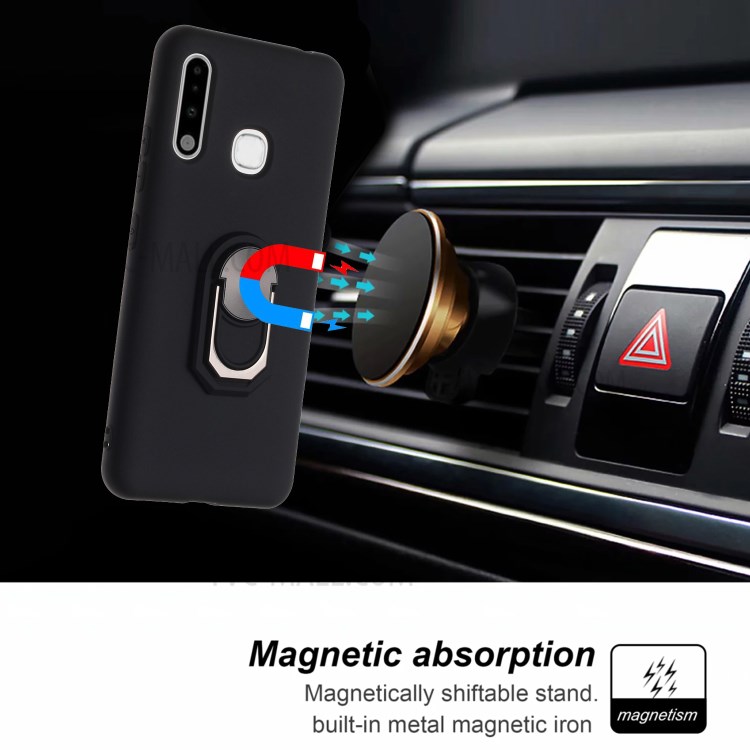 Kickstand Silicone Shell Phone Case (Built-in Metal Sheet) for Samsung Galaxy A70e - Black-5