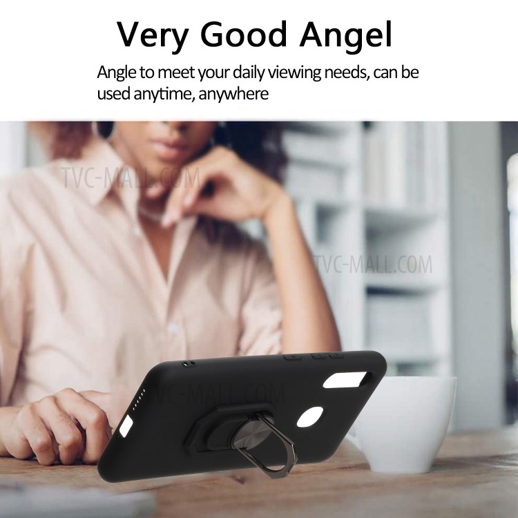 Kickstand Silicone Shell Phone Case (Built-in Metal Sheet) for Samsung Galaxy A70e - Black-6