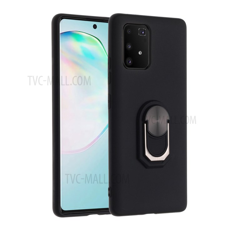 Finger Ring Kickstand Soft Silicone Protective Case for Samsung Galaxy A91/S10 Lite - Black-1