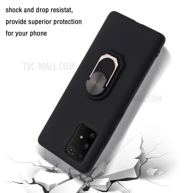 Finger Ring Kickstand Soft Silicone Protective Case for Samsung Galaxy A91/S10 Lite - Black-3