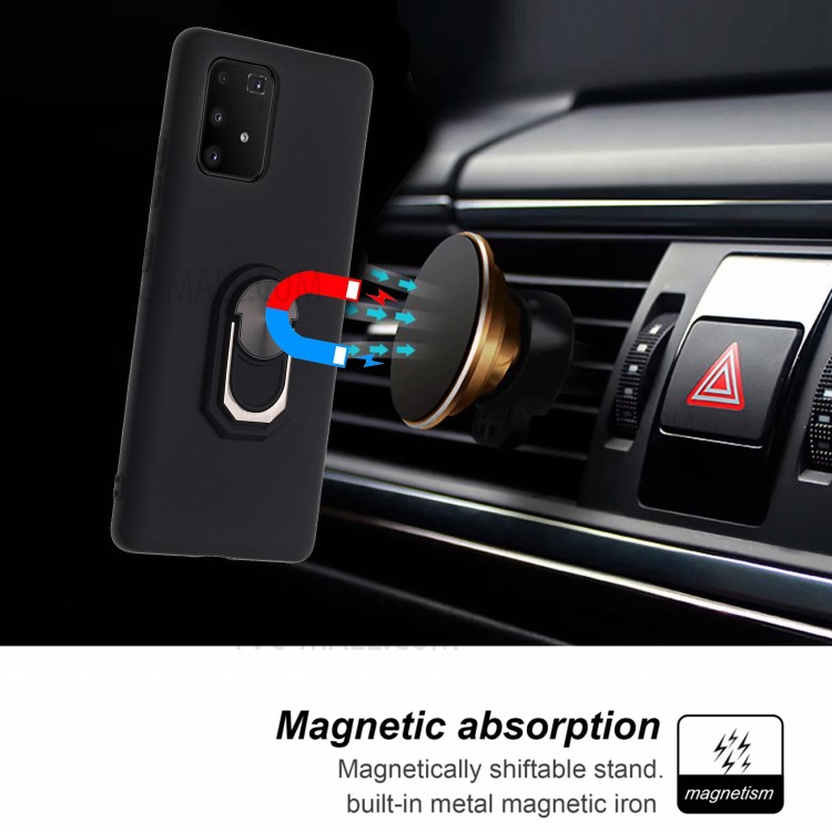 Finger Ring Kickstand Soft Silicone Protective Case for Samsung Galaxy A91/S10 Lite - Black-5