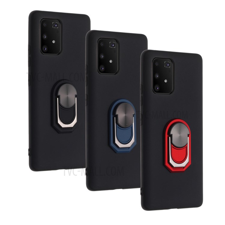 Finger Ring Kickstand Soft Silicone Protective Case for Samsung Galaxy A91/S10 Lite - Black-7