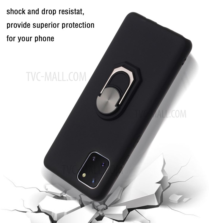 Finger Ring Kickstand Soft Silicone Protective Shell for Samsung Galaxy A81/Note 10 Lite - Black-3