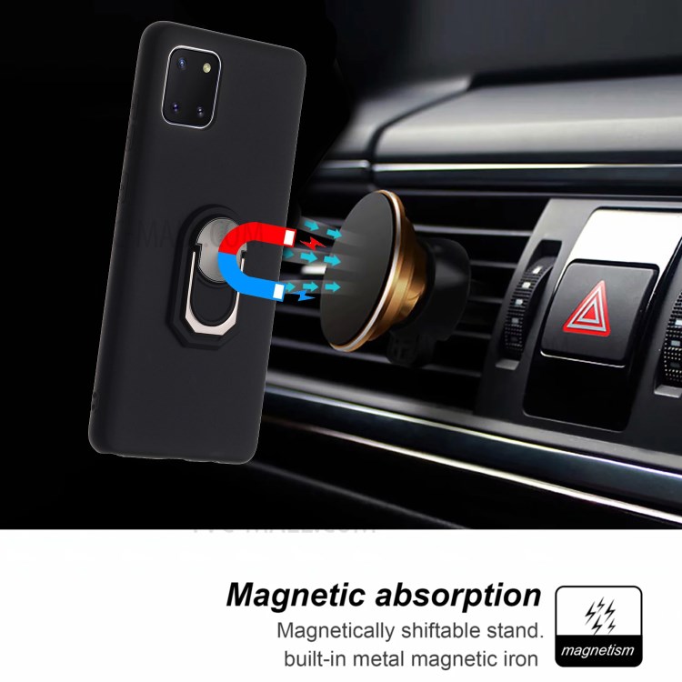 Finger Ring Kickstand Soft Silicone Protective Shell for Samsung Galaxy A81/Note 10 Lite - Black-5