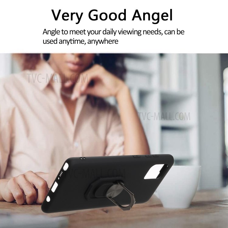 Finger Ring Kickstand Soft Silicone Protective Shell for Samsung Galaxy A81/Note 10 Lite - Black-6