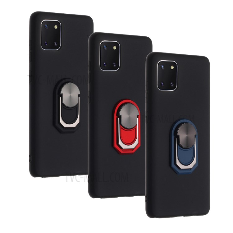 Finger Ring Kickstand Soft Silicone Protective Shell for Samsung Galaxy A81/Note 10 Lite - Black-7