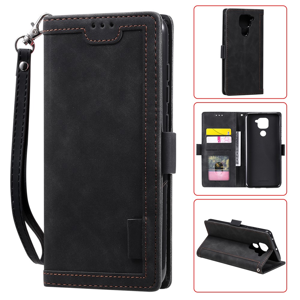 Vintage Splicing Style Cover Stand Leather Flip Shell for Samsung Galaxy A21s - Black-1