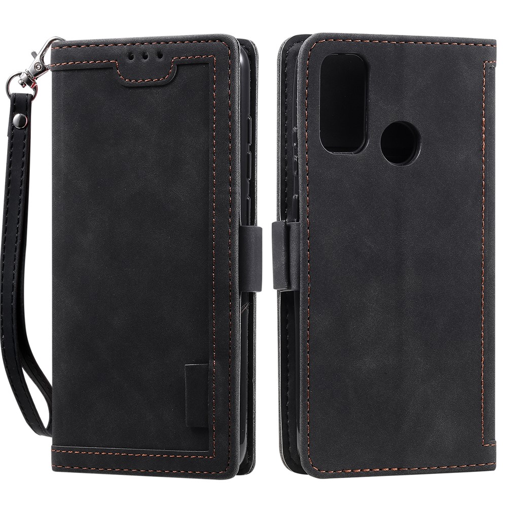 Vintage Splicing Style Cover Stand Leather Flip Shell for Samsung Galaxy A21s - Black-7