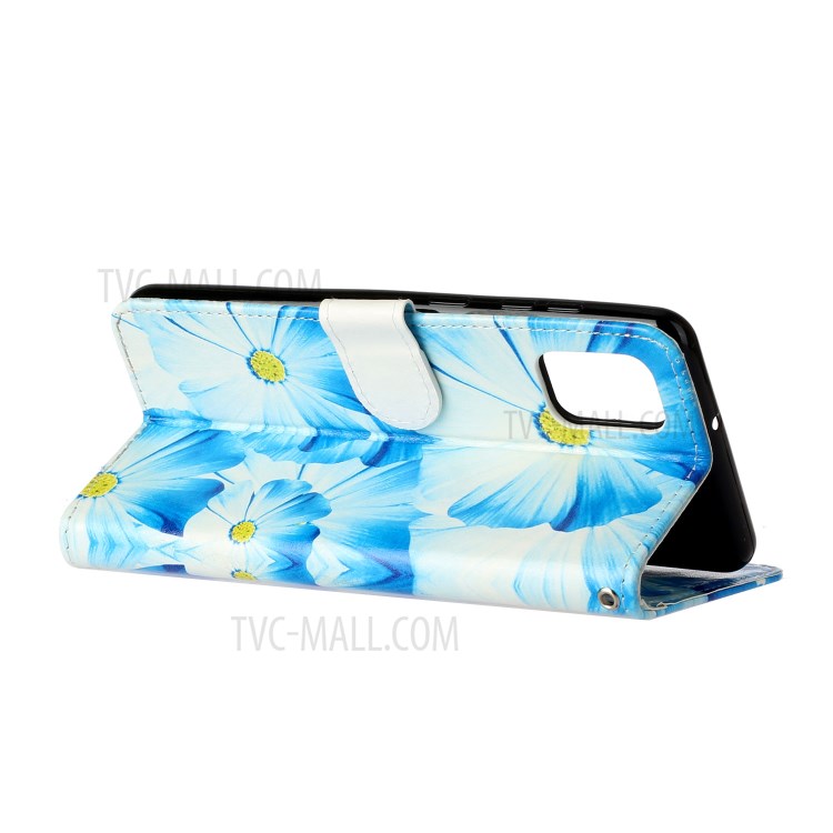 Pattern Printing Leather Wallet Cover Cell Phone Case for Samsung Galaxy A41 (Global Version) - Blue Flower-5