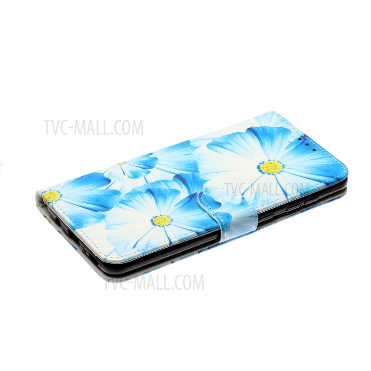 Pattern Printing Leather Wallet Cover Cell Phone Case for Samsung Galaxy A41 (Global Version) - Blue Flower-6