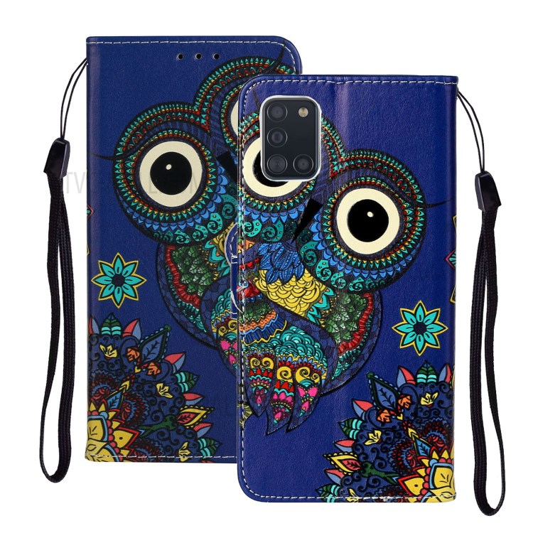 Embossed Pattern Printing Wallet Leather Stand Case for Samsung Galaxy A31 - Owl-1