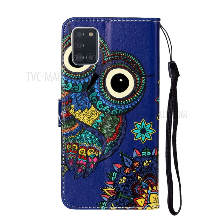 Embossed Pattern Printing Wallet Leather Stand Case for Samsung Galaxy A31 - Owl-4