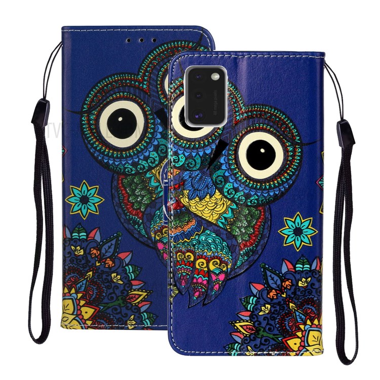 Embossed Pattern Printing Wallet Leather Stand Case for Samsung Galaxy A41 (Global Version) - Owl-1