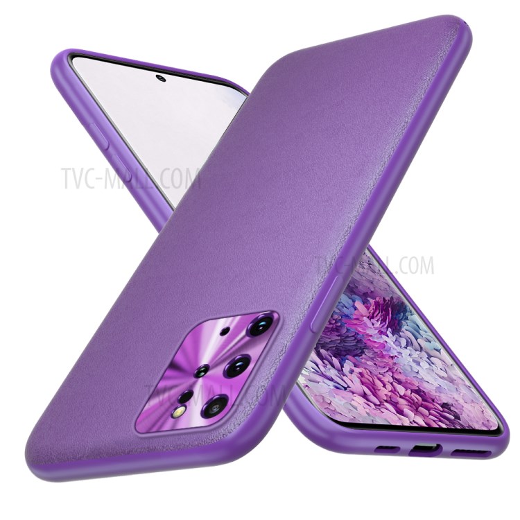 PU Leather TPU Phone Case with Alloy Lens Ring for Samsung Galaxy S20 Plus - Purple-1