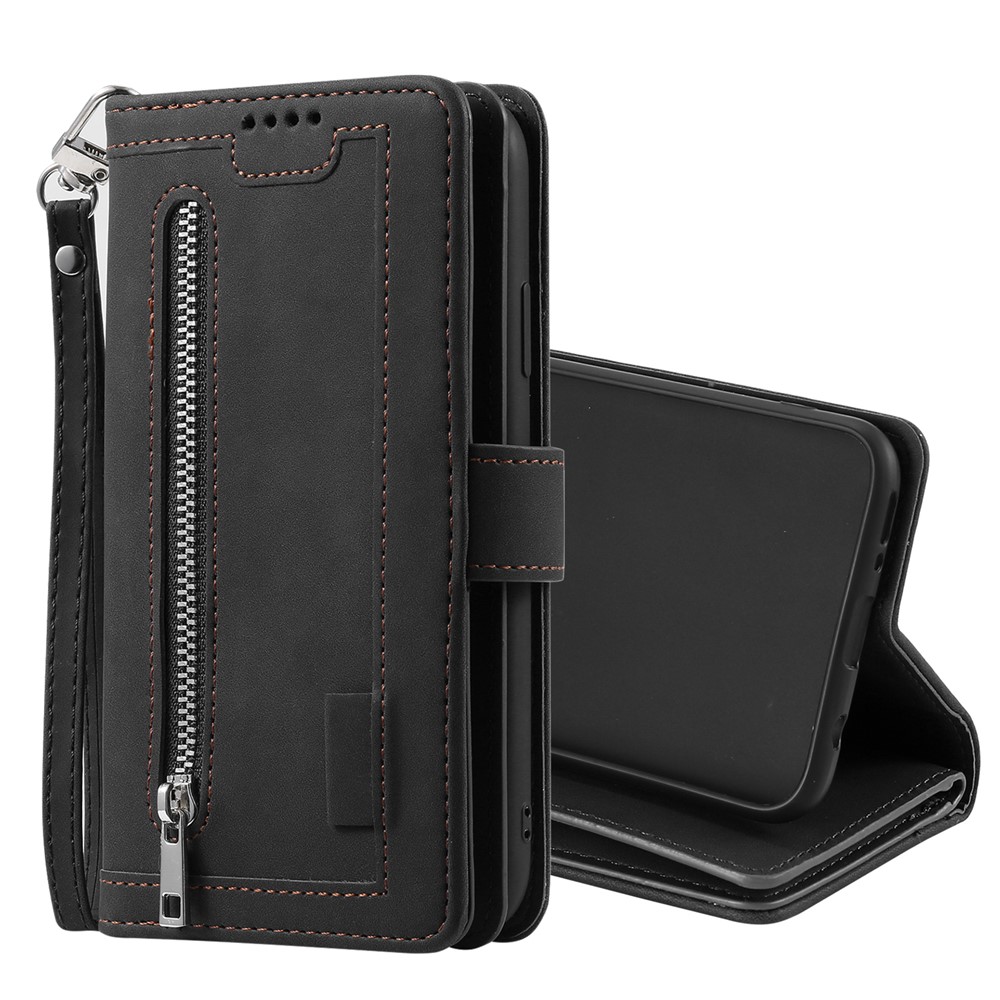 Poche À Fermeture Éclair 9 Fentes Porte-cartes De Portefeuille En Cuir Pour Samsung Galaxy A20E - Noir-2