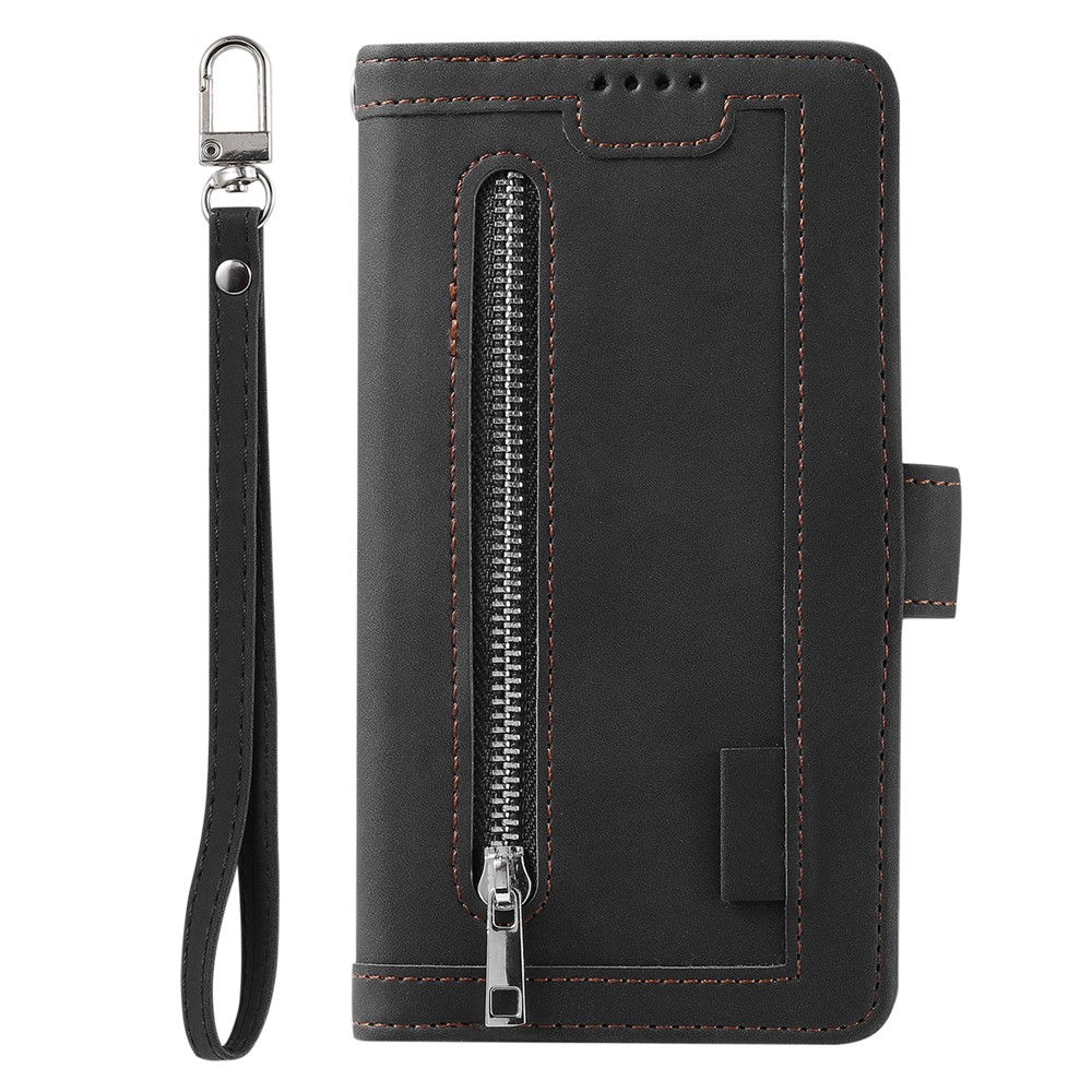 Zipper Pocket 9 Card Slots Leather Wallet Case for Samsung Galaxy A20e - Black-3