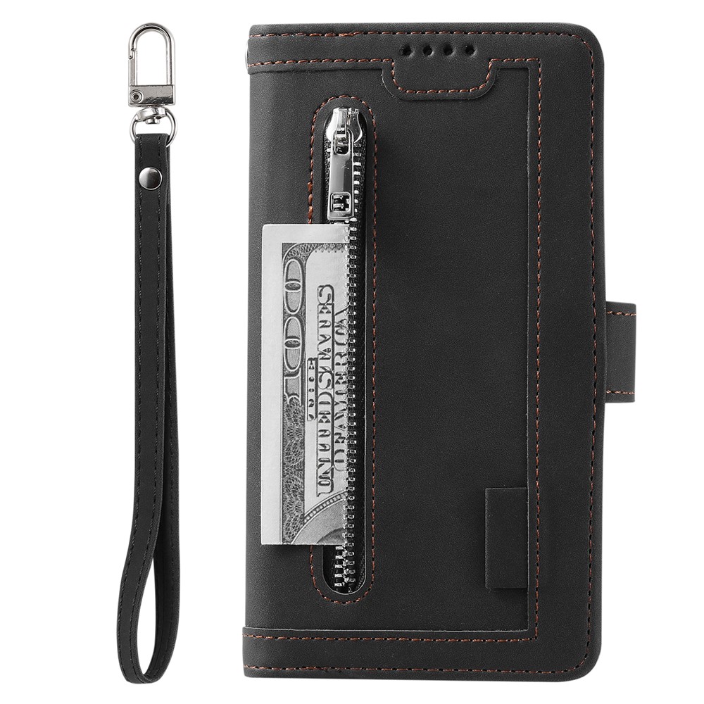 Zipper Pocket 9 Card Slots Leather Wallet Case for Samsung Galaxy A20e - Black-4