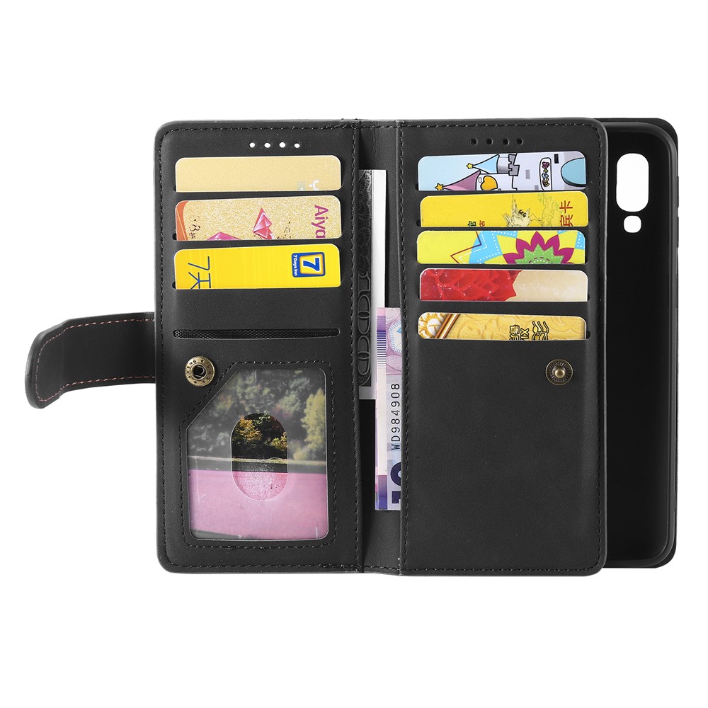 Zipper Pocket 9 Card Slots Leather Wallet Case for Samsung Galaxy A20e - Black-5