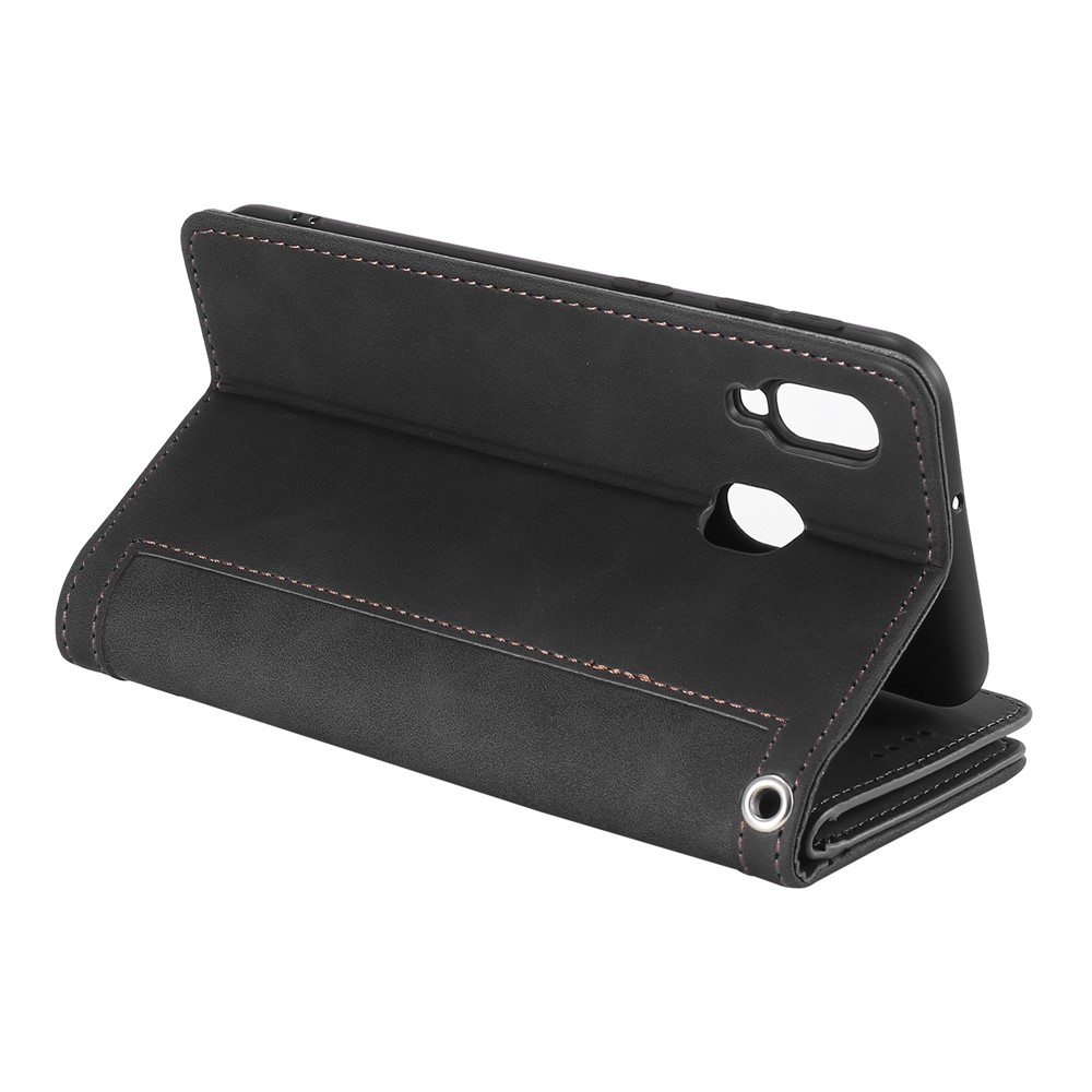 Poche À Fermeture Éclair 9 Fentes Porte-cartes De Portefeuille En Cuir Pour Samsung Galaxy A20E - Noir-9