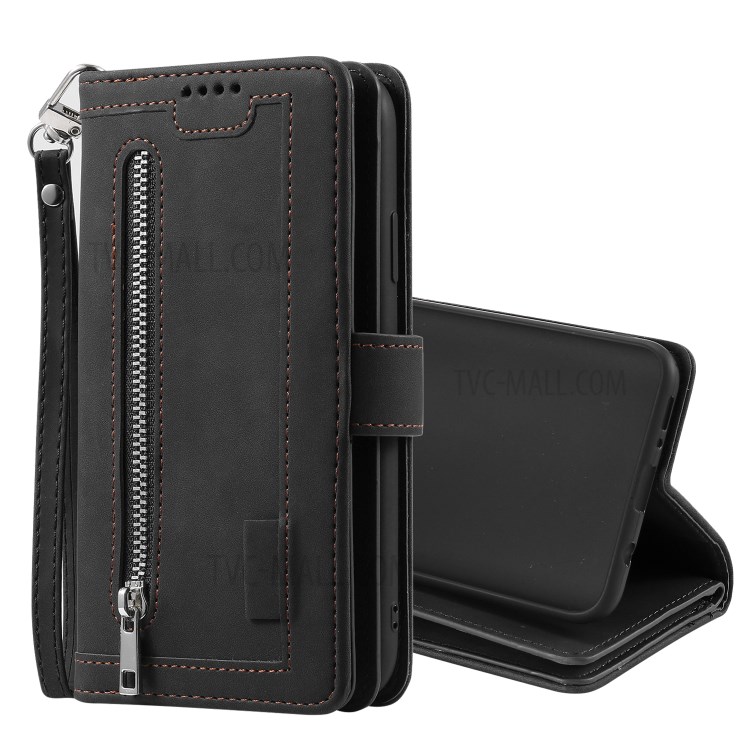 Zipper Pocket 9 Card Slots Leather Wallet Case for Samsung Galaxy A50 - Black-13