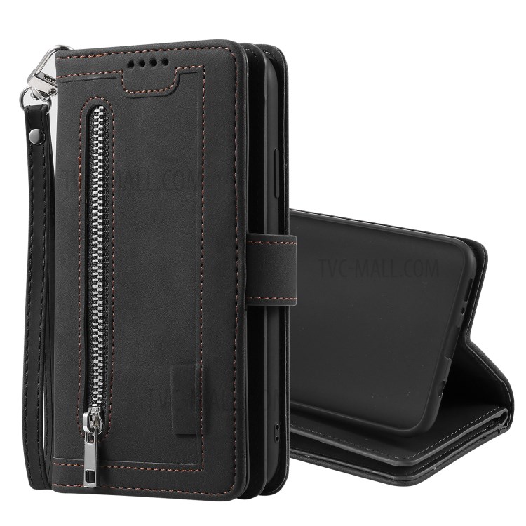 Zipper Pocket 9 Card Slots Leather Wallet Case for Samsung Galaxy A50 - Black-13