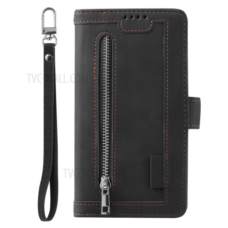 Zipper Pocket 9 Card Slots Leather Wallet Case for Samsung Galaxy A50 - Black-2