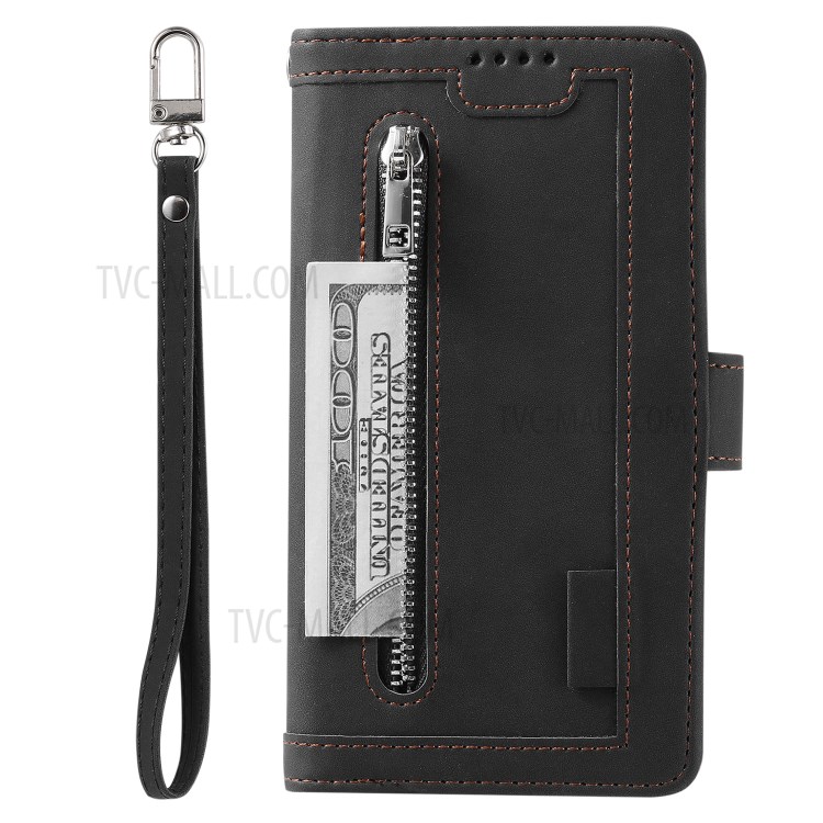 Zipper Pocket 9 Card Slots Leather Wallet Case for Samsung Galaxy A50 - Black-3