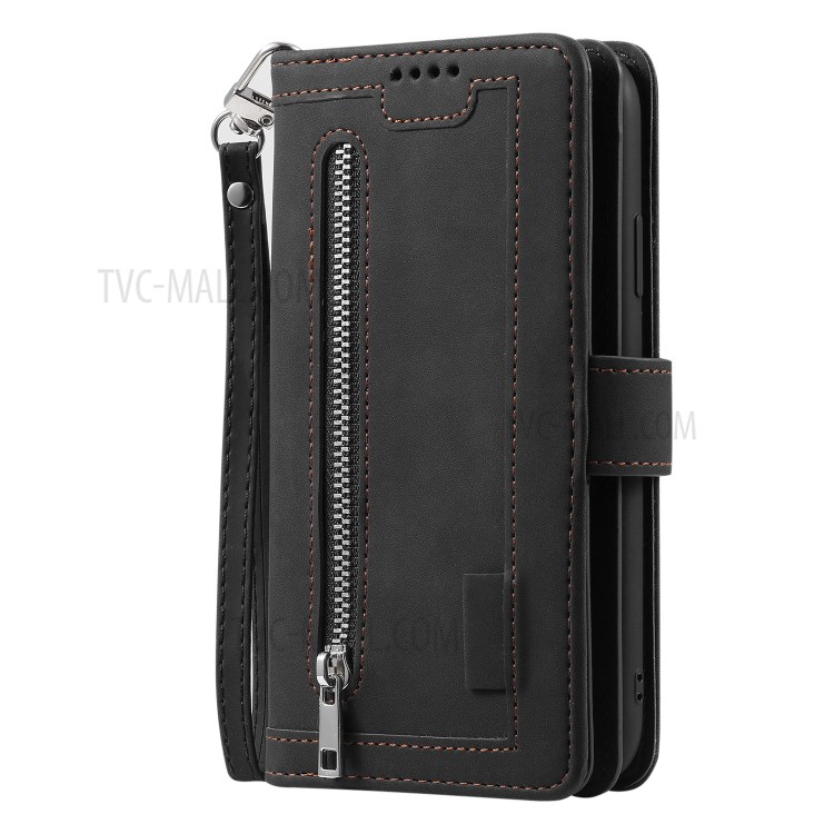 Zipper Pocket 9 Card Slots Leather Wallet Case for Samsung Galaxy A50 - Black-6