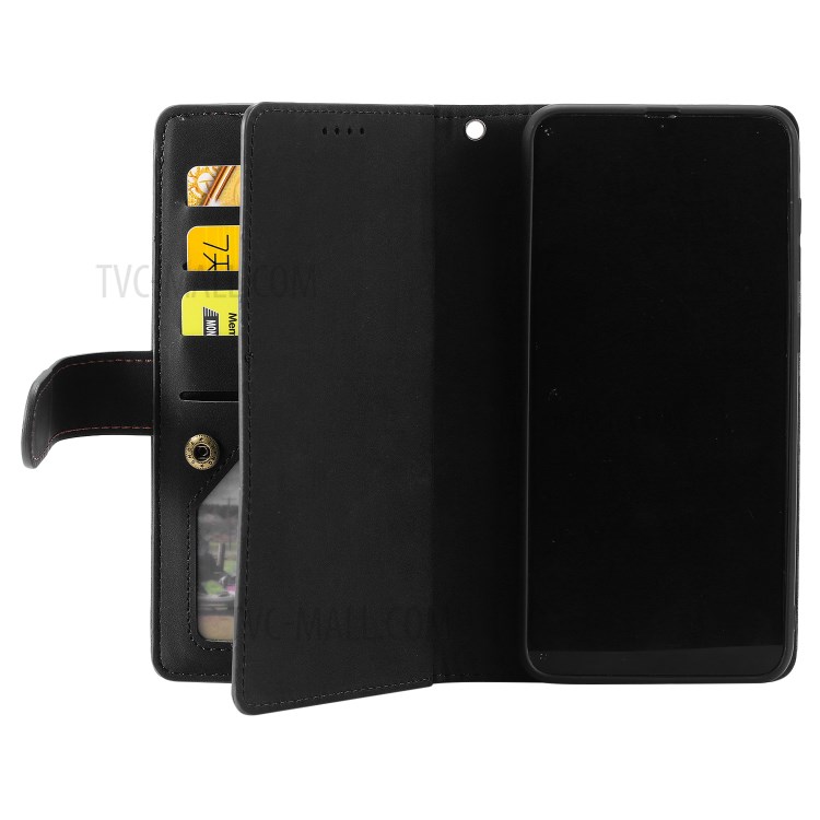 Zipper Pocket 9 Card Slots Leather Wallet Case for Samsung Galaxy A50 - Black-7