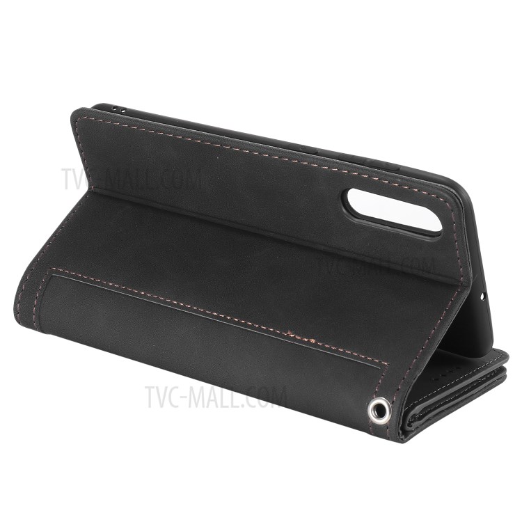 Zipper Pocket 9 Card Slots Leather Wallet Case for Samsung Galaxy A50 - Black-8