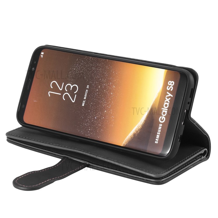 Bolso Com Zíper 9 Cartão Caso Ranhuras Carteira De Couro Suporte Para Samsung Galaxy S8 - Preto-6